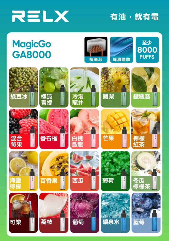 RELX 悅刻抛棄式8000口 有油就有電 透明油艙 高顔值